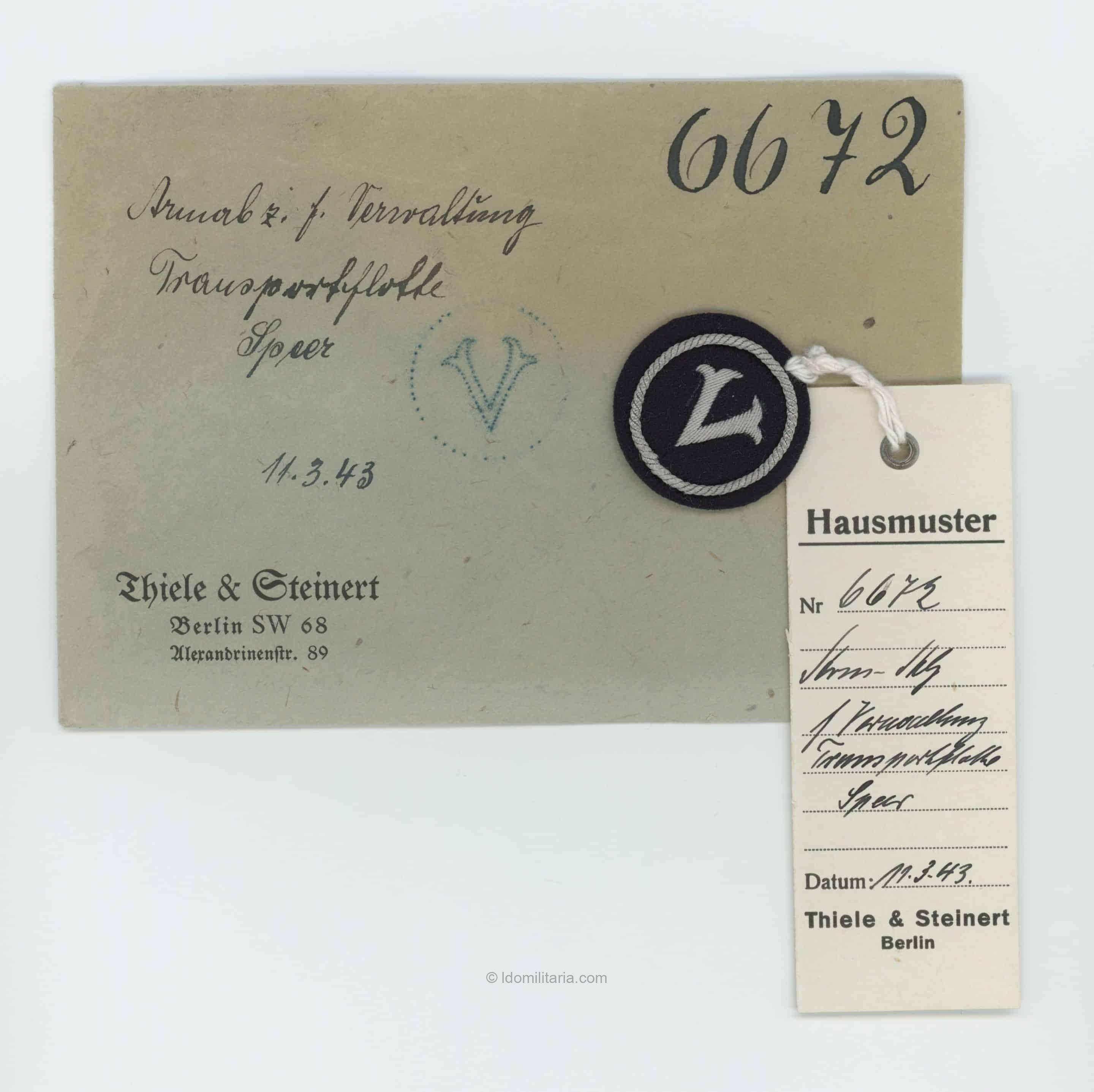 Prototype ''Armelabzeichen fur Verwaltung Transportflotte Speer'' - Hausmuster Thiele & Steinert, Berlin 68