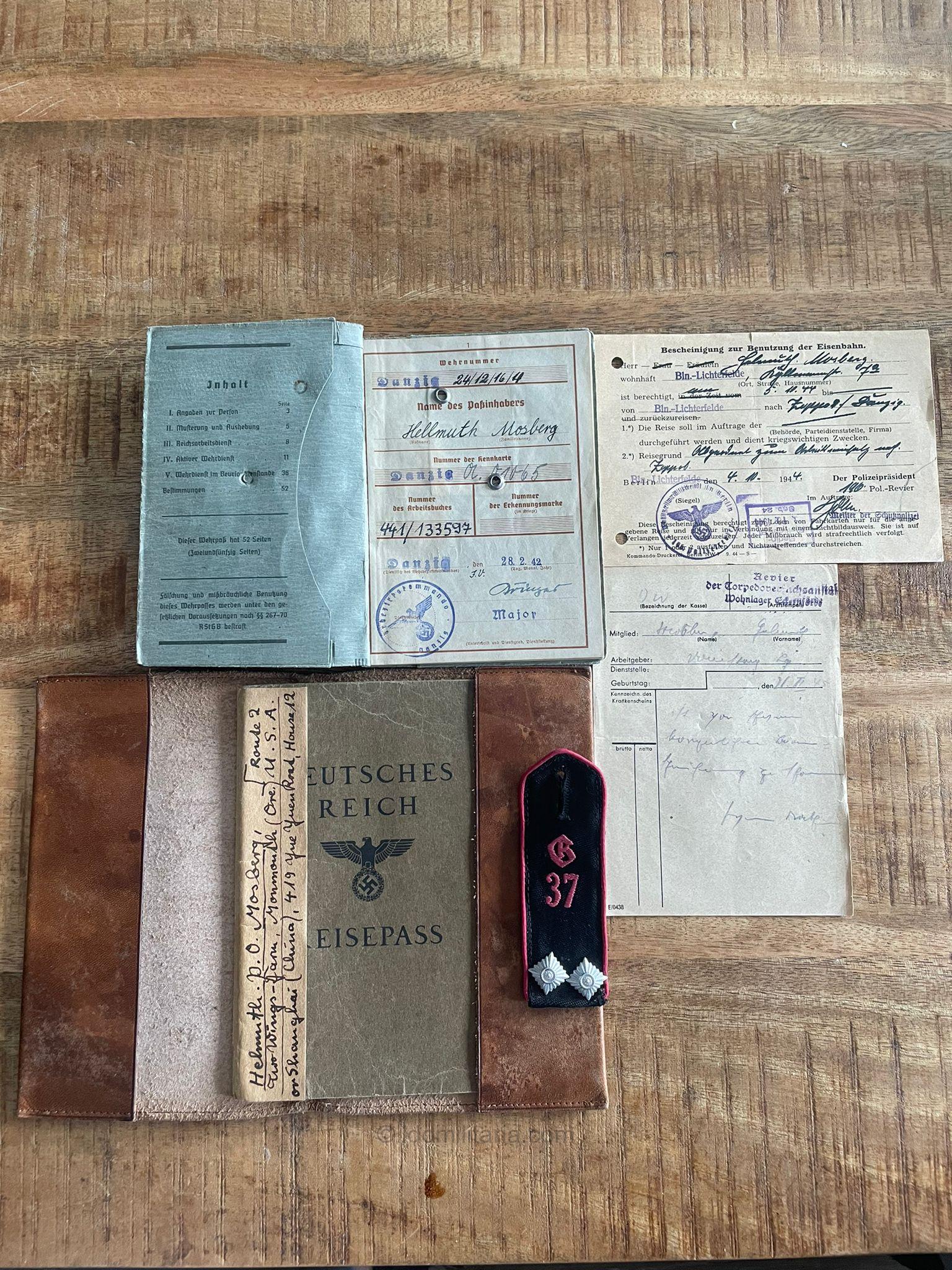 Kriegsfreiwilge HJ Gebietstab 37 ''Danzig-Westpreußen'' Wehrpass, Travel pass + cover - Citations to a Shanghai visit! - Image 3