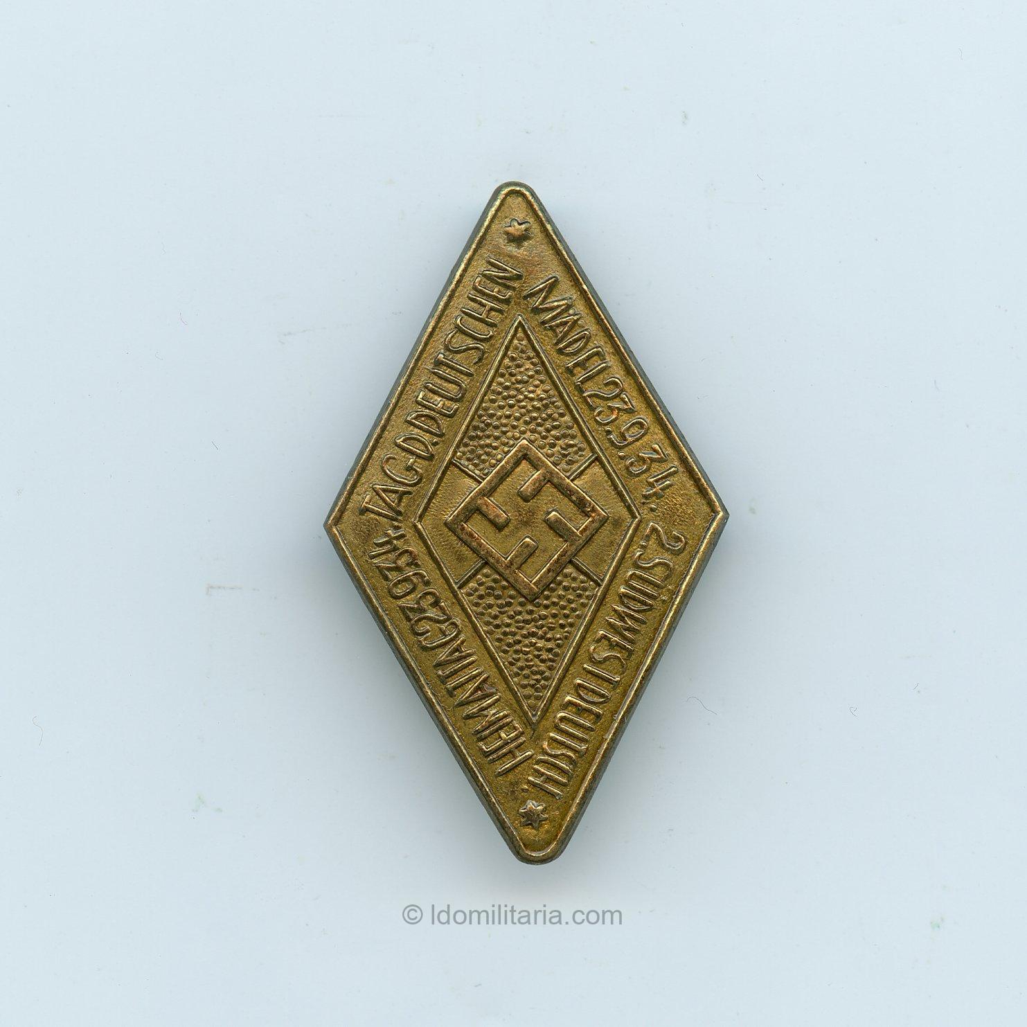 Rare HJ/BDM Heimtag Deutsche Mädel Südwest Deutsch 23.9.34 tinnie - Robert Schenkel, Pforzheim