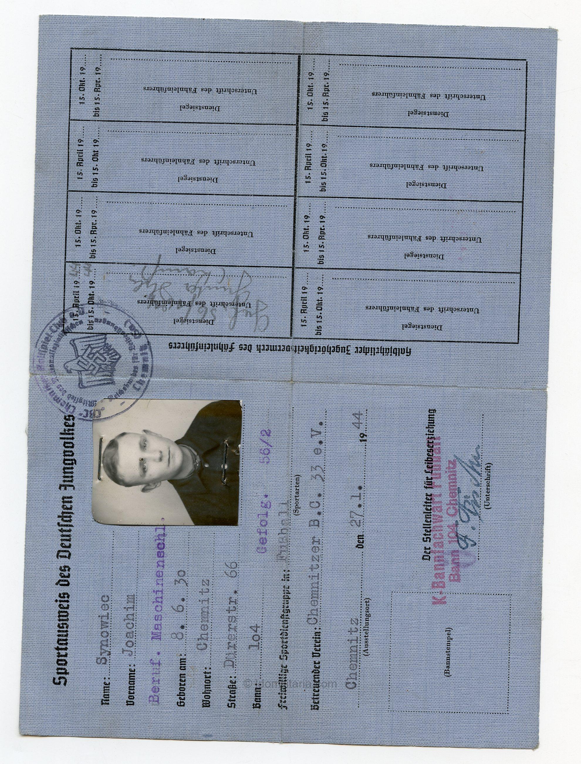 Rare HJ/DJ sport ausweis with large portrait - Chemnitz - Image 3