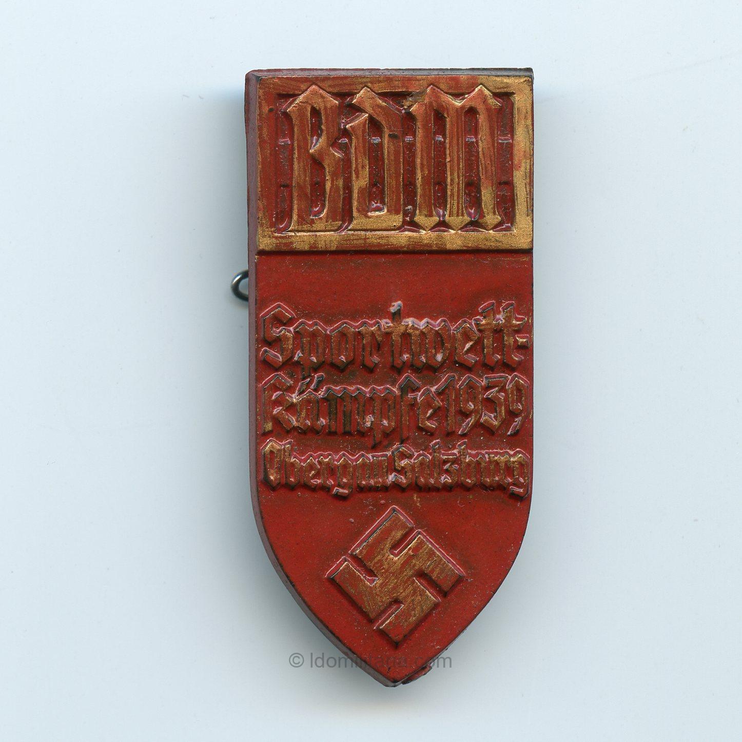 Plastic BDM Sportwettkampfe 1939 Obergau Salzburg tinnie - Richard Sieper & Söhne