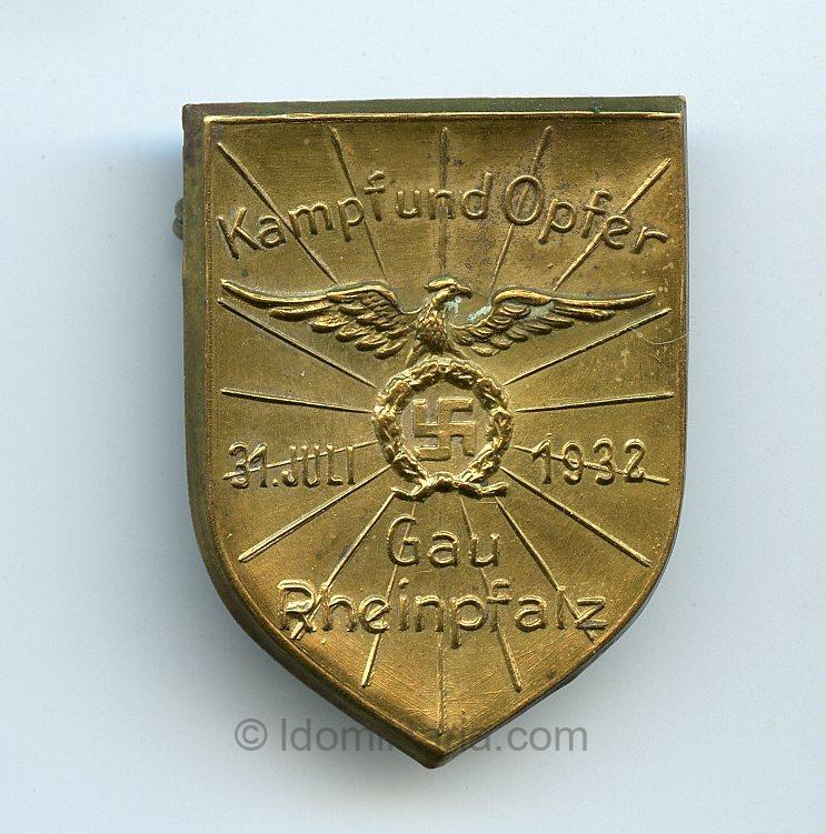 NSDAP Kampf und Opfer Gau Rheinpfalz 1932 tinnie.