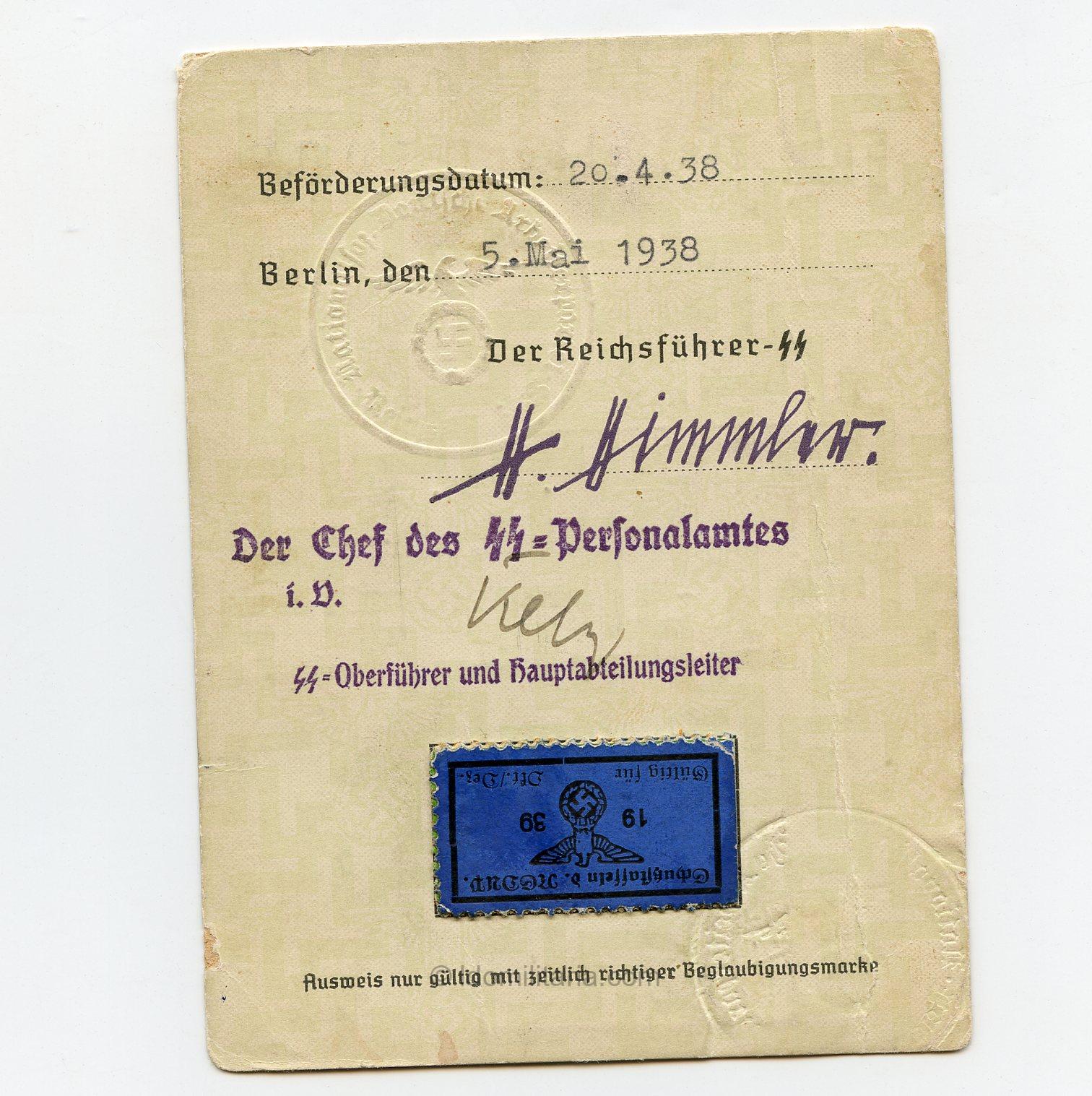 SS ausweis der NSDAP to Rudolf Pfannenstiel Obersturmbannführer in der SS-Junckerschule Tölz - Image 2