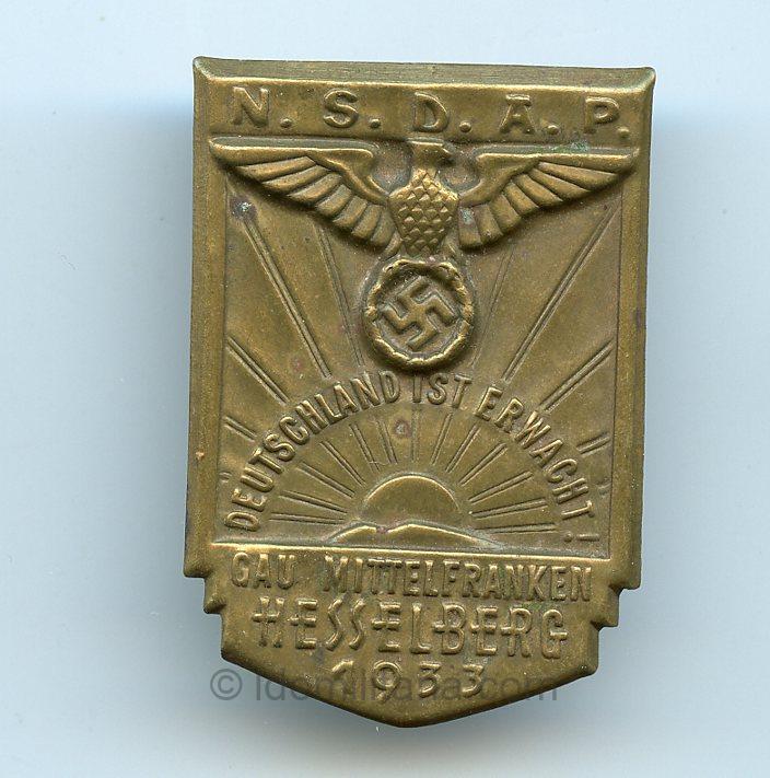 NSDAP Gau Mittelfranken Hesselberg 1933 'Deutshland ist Erwacht!'' tinnie