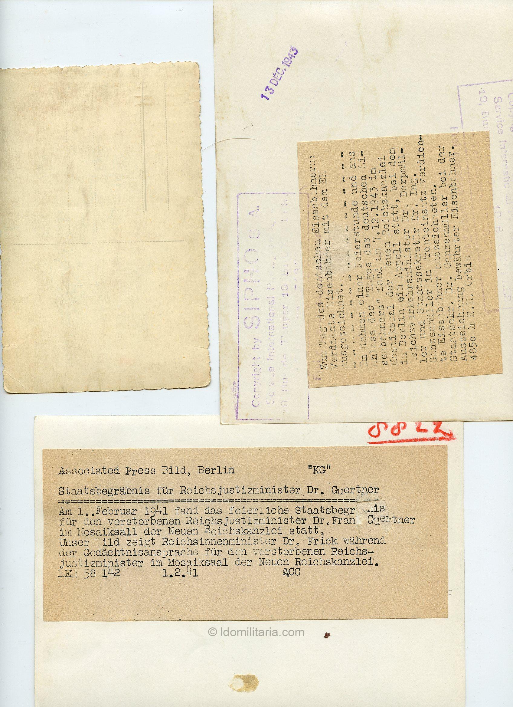 Photo Lot – Dr. Franz Gürtner Funeral & Government offical with dagger in wear. - Image 2