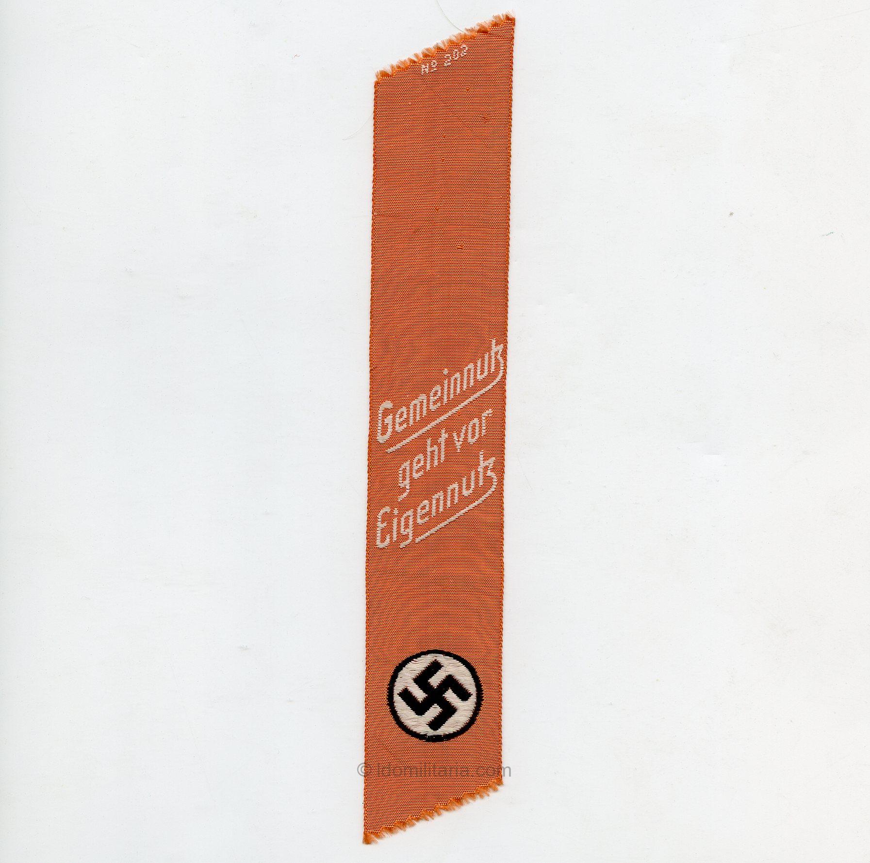 Third Reich-era Donation Ribbon – “Gemeinnutz geht vor Eigennutz”
