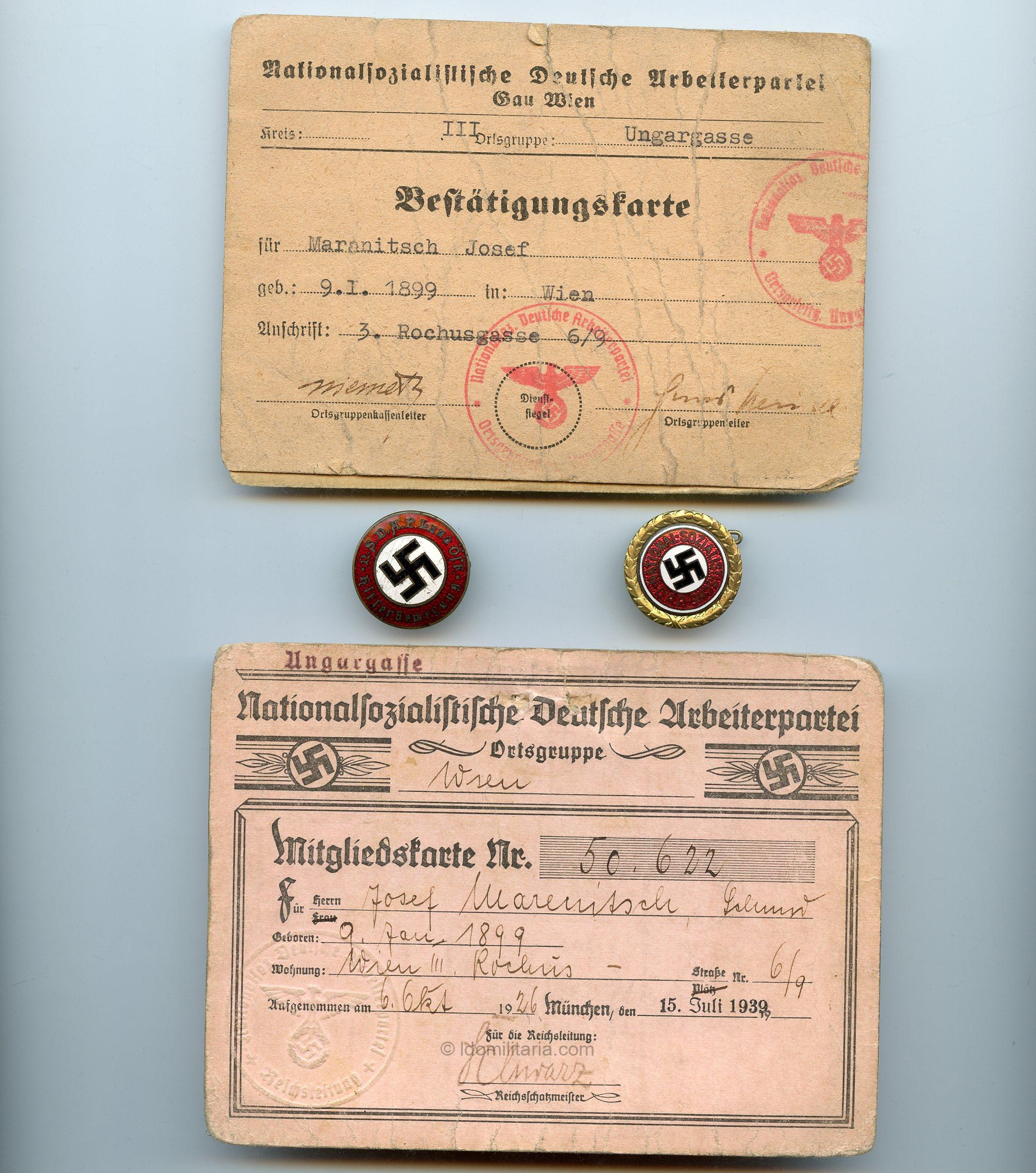 Rare Austrian NSDAP 'Hitlerbewegung' Party Membership badge set to Josef Maranitsch! - Image 2