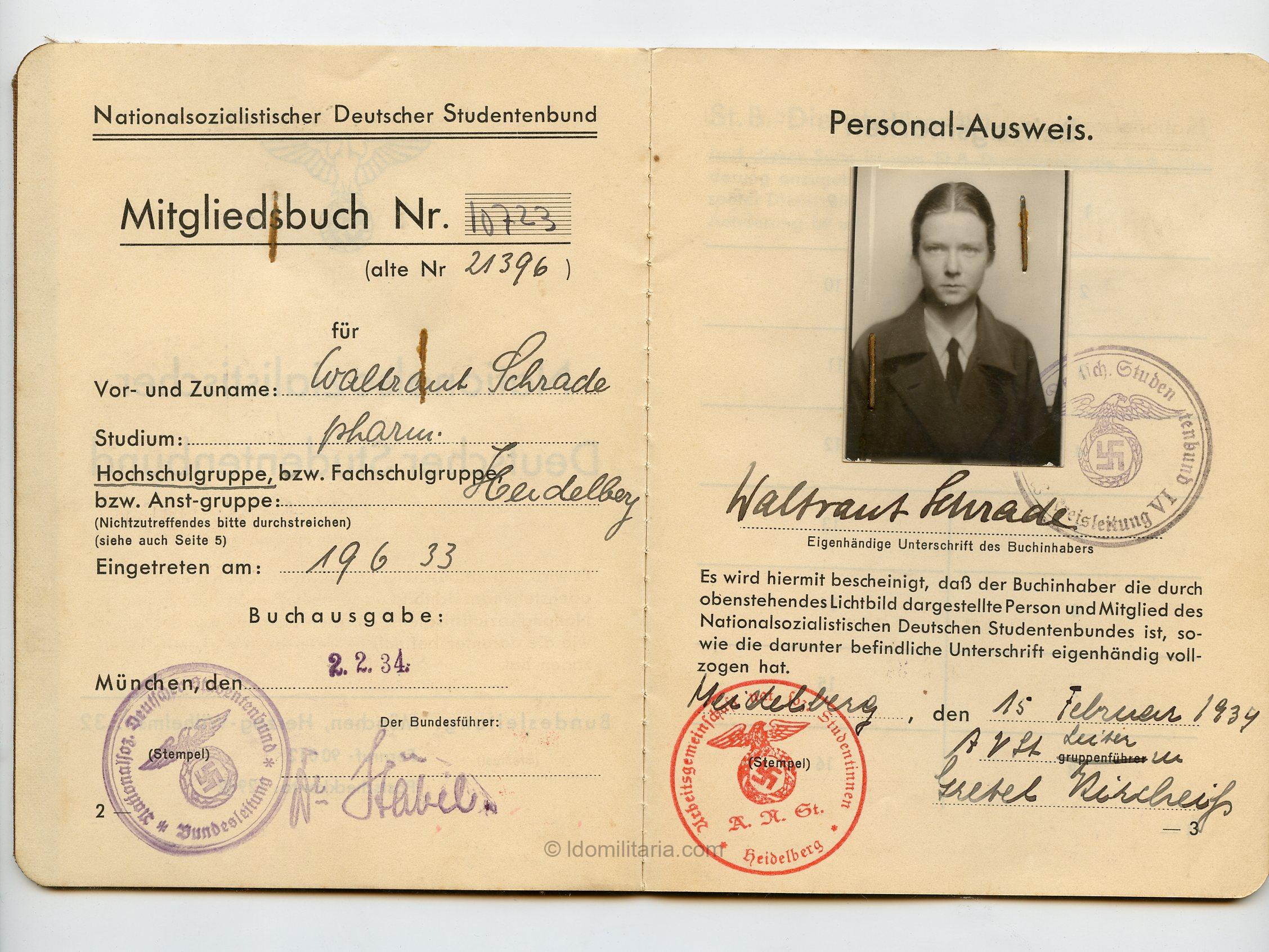 Early NS-Studentenbund ID card (Heidelberg) - Image 3
