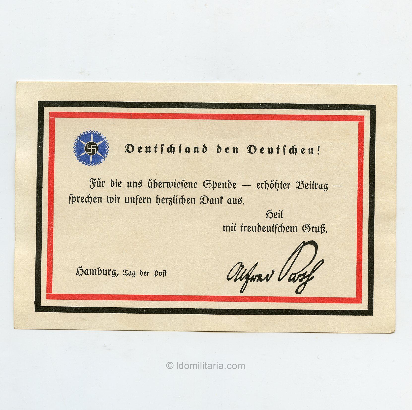 Deutsch Völkische Schutz und Trutz Bund Card