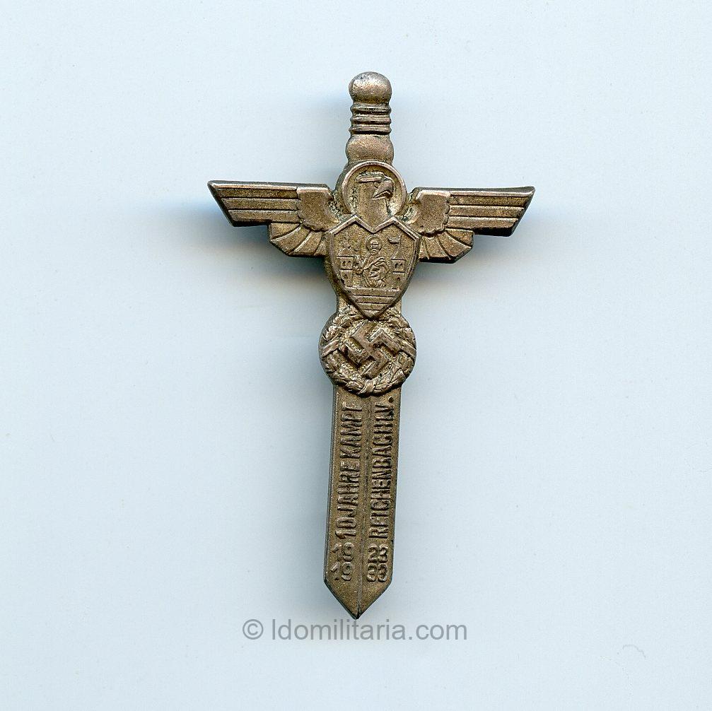 Rare 10 Jahre Kampf Reichenbach im Vogtland 1923-1923 Honor pin '990' silver - Gustav Brehmer, Markneukirchen