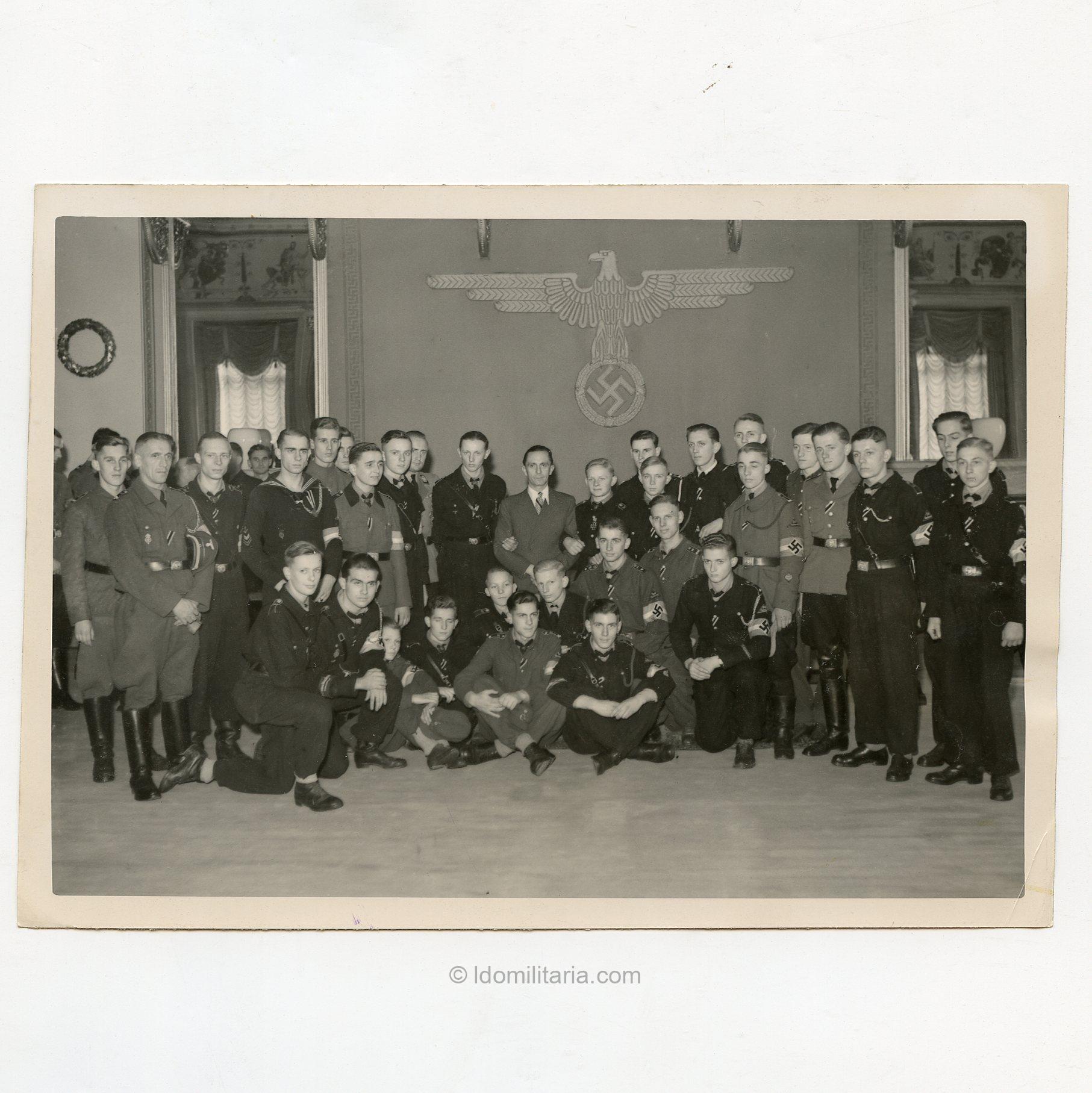 Original WWII German Press Photograph – Hitler Youth Award Recipients with Artur Axmann and Joseph Goebbels (1942)