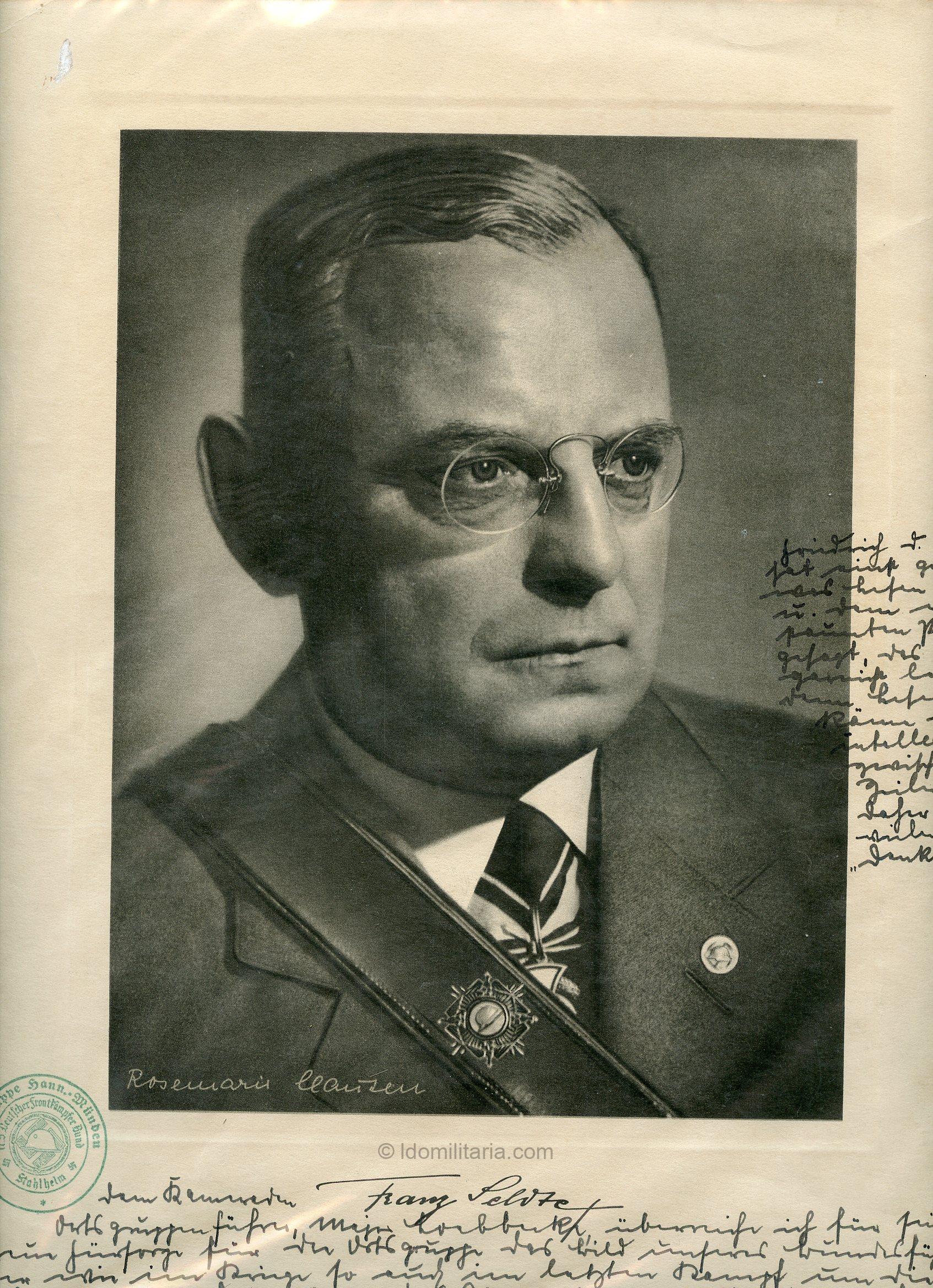 Large Size Stahlhelmbund Führer Franz Seldte photo with dedication