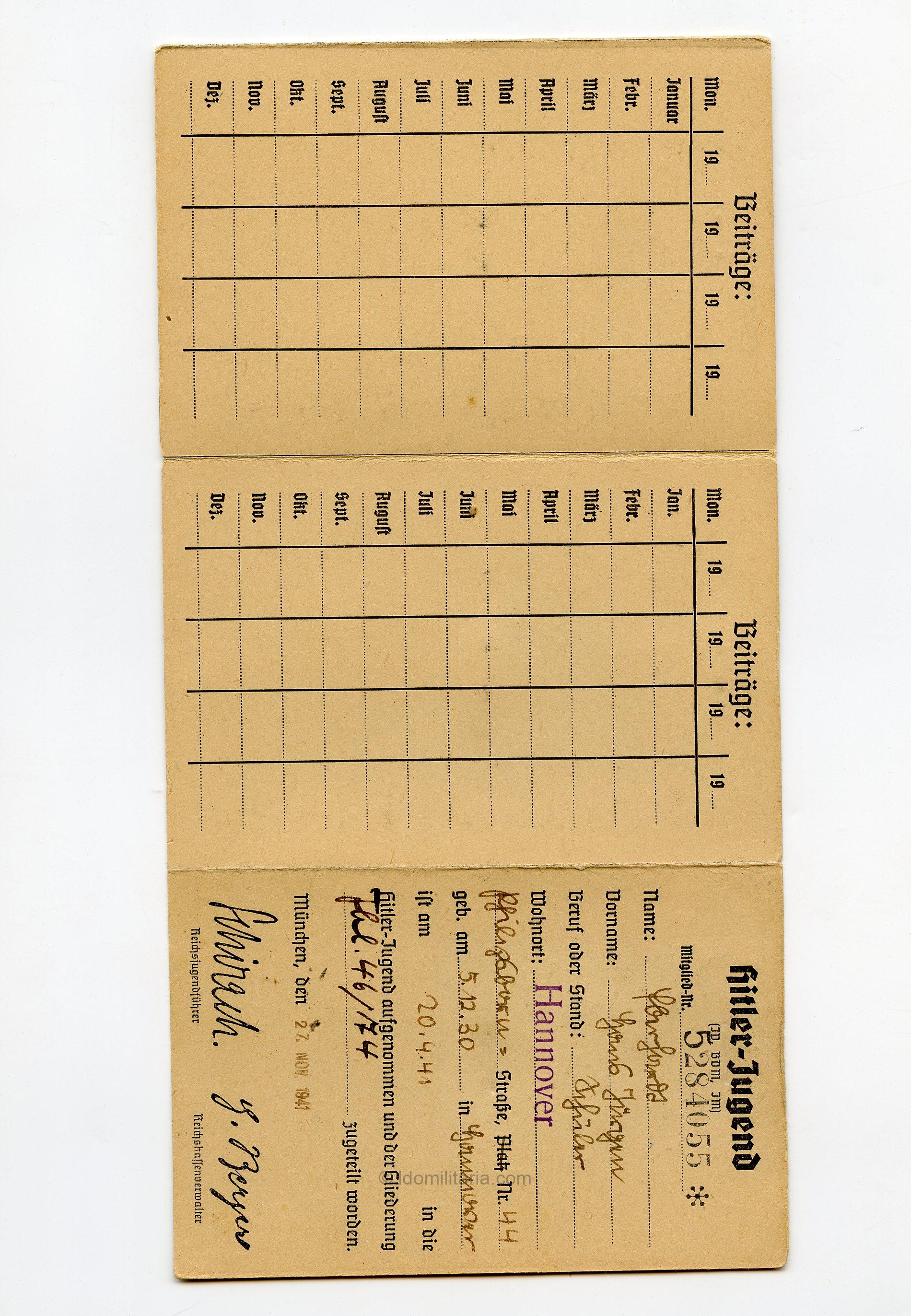 HJ Mitgliedsasuweis - Gebiet 8 Niedersachen, Hannover - Image 3