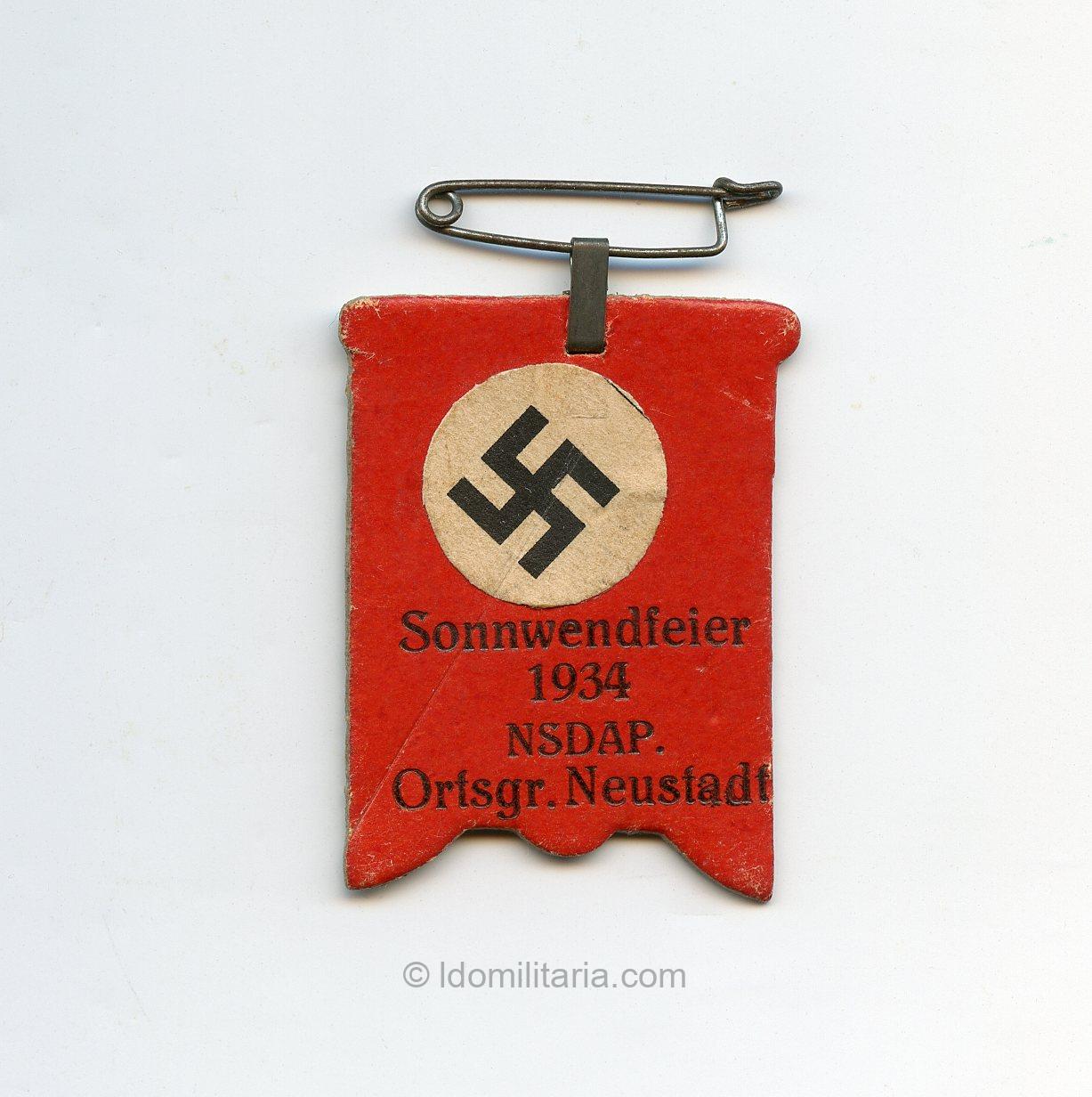 Sonnewendfeier 1934 NSDAP Ortsgruppe Neustadt badge