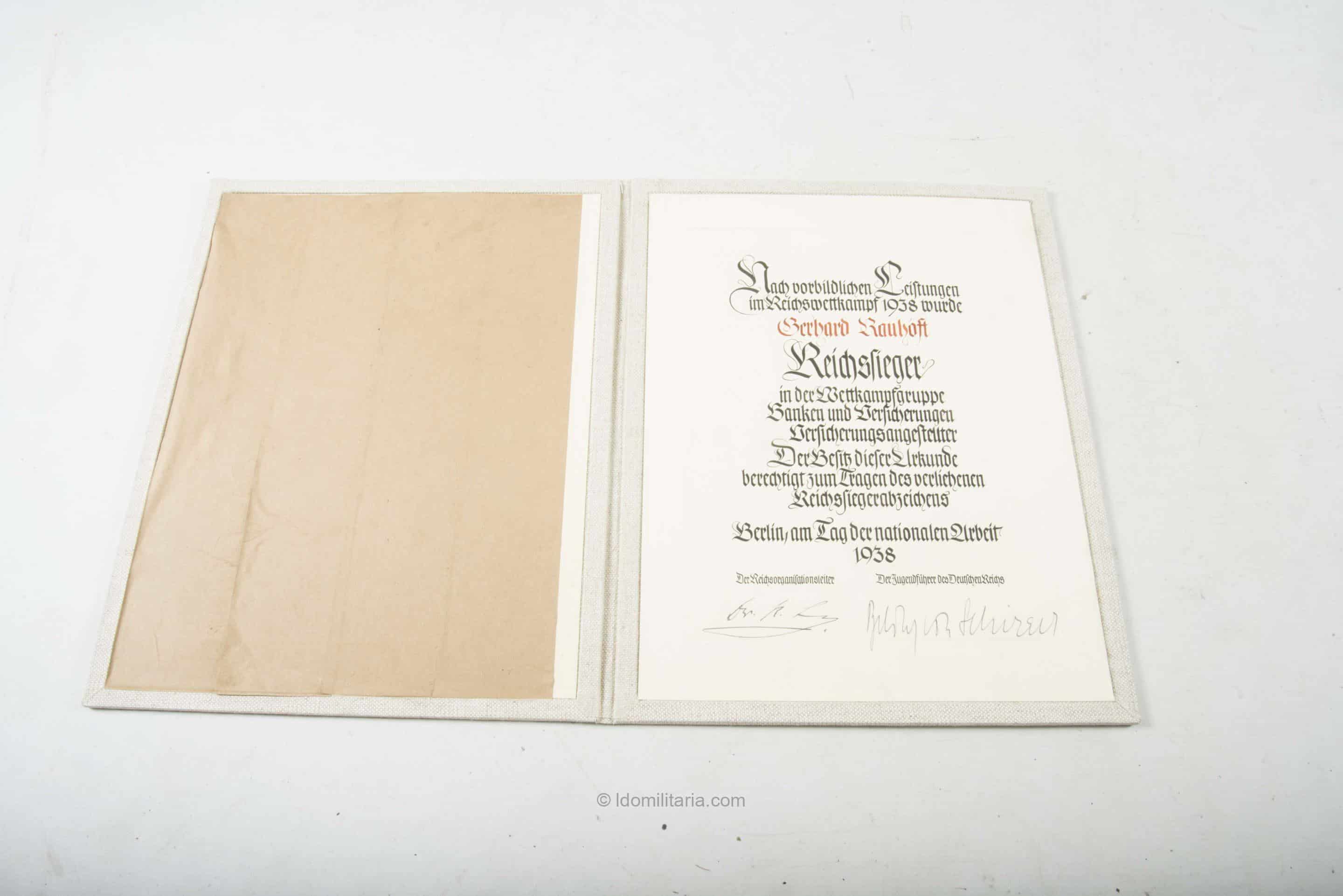 HJ Reichsberuffwetkampf 1938 Reichssieger award document - Image 4