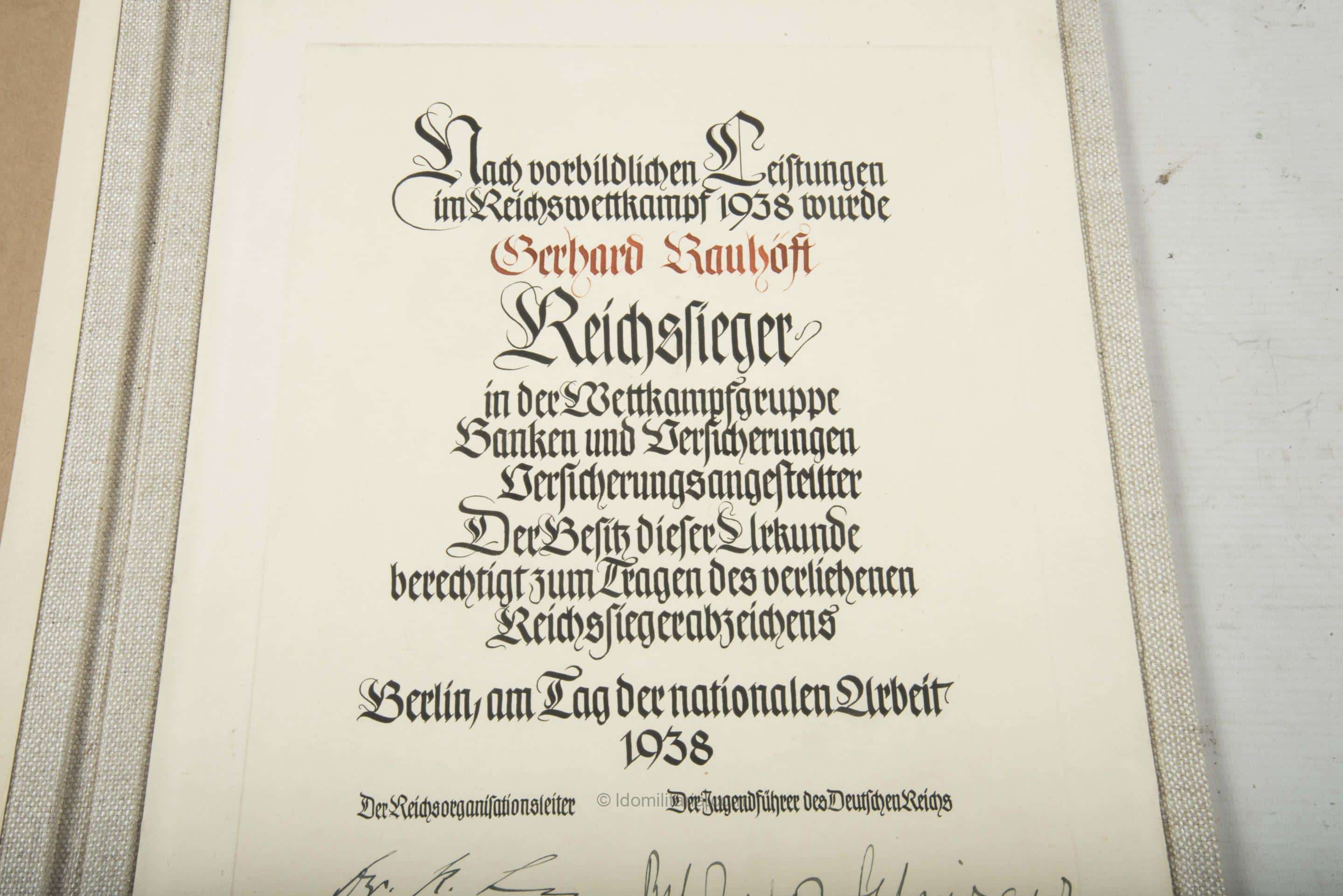 HJ Reichsberuffwetkampf 1938 Reichssieger award document - Image 6